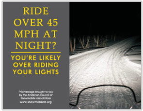 Snowmobile safety poster regarding night driving