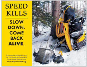 Snowmobile safety poster regarding night driving