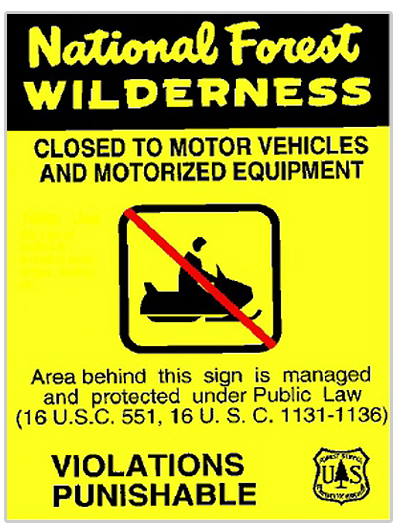No snowmpbiling allowed sign for national forest