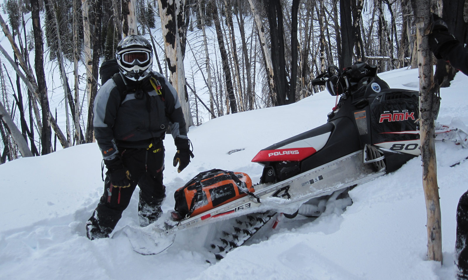 Snowmobile in snowbank